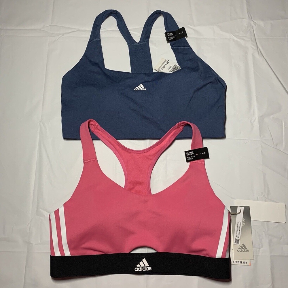 2 Adidas Sports Bras Pink Black PWR HYGLM MS BR Wonder Steel Blue PWI MS SOLID L